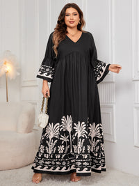 Hazel Blues® | Printed V-Neck Long Sleeve Maxi Dress