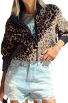 Hazel Blues® |  Khaki Leopard Print Zip Up Stand Neck Side Pocket Jacket