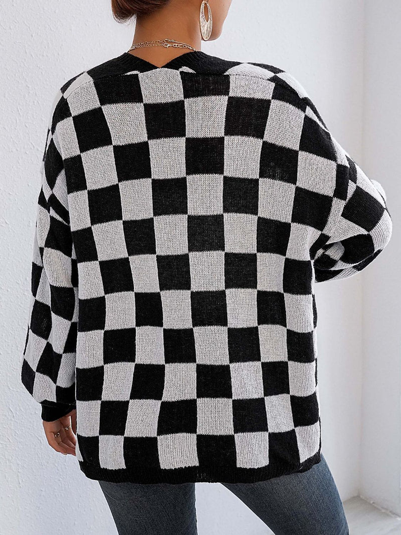 Hazel Blues® |  Checkered Open Front Long Sleeve Cardigan