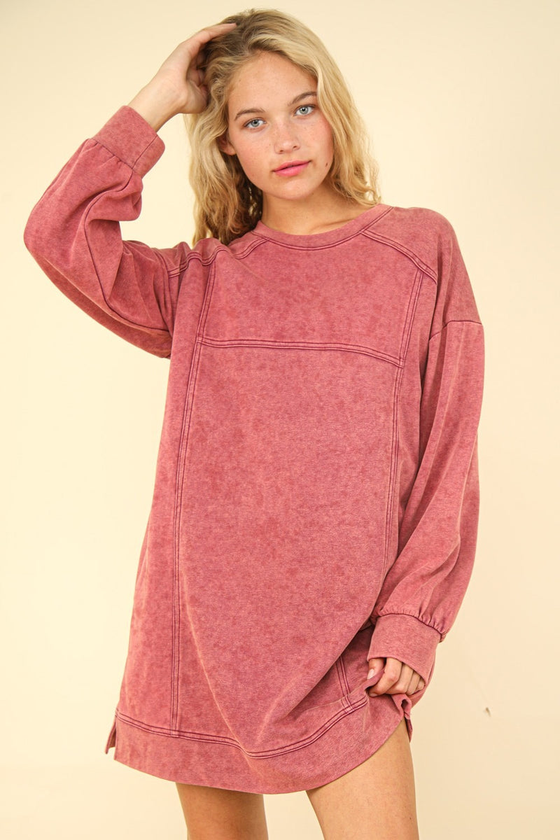 Hazel Blues® |  VERY J Mineral Washed Oversized Sweatshirt Mini Dress