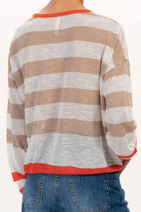 Hazel Blues® |  Contrast Striped Round Neck Long Sleeve Knit Top