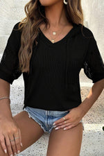 Hazel Blues® |  Drawstring Half Sleeve Hooded Sweater