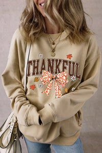 Hazel Blues® |  THANKFUL Bow Round Neck Long Sleeve Sweatshirt