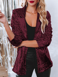 Hazel Blues® |  Sequin Lapel Collar Long Sleeve Blazer