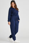 Hazel Blues® |  Navy Blue Ribbed Knit Cropped Hoodie and Drawstring Joggers Set