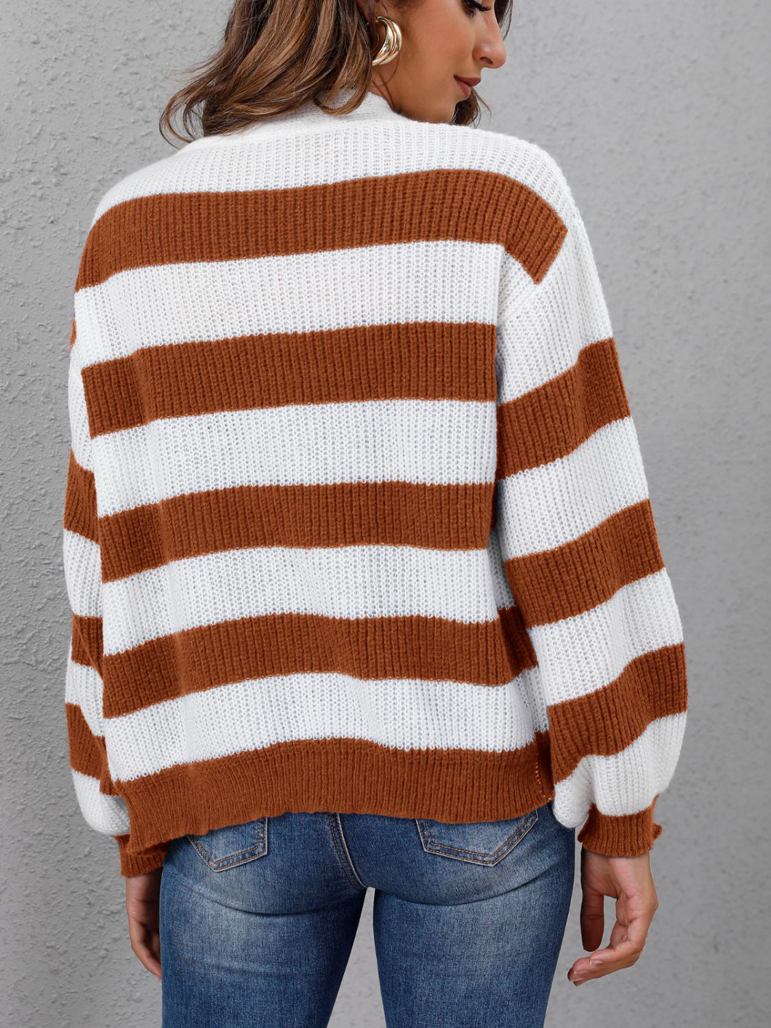 Hazel Blues® |  Striped Button Up Long Sleeve Sweater