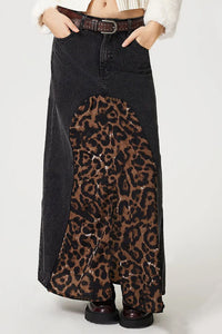 Hazel Blues® |  Slit Leopard Midi Denim Skirt