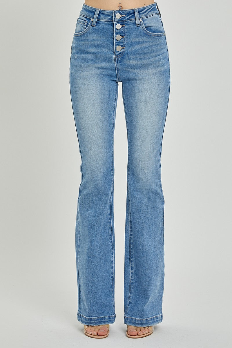 Hazel Blues® |  RISEN High Rise Button Fly Bootcut Jeans