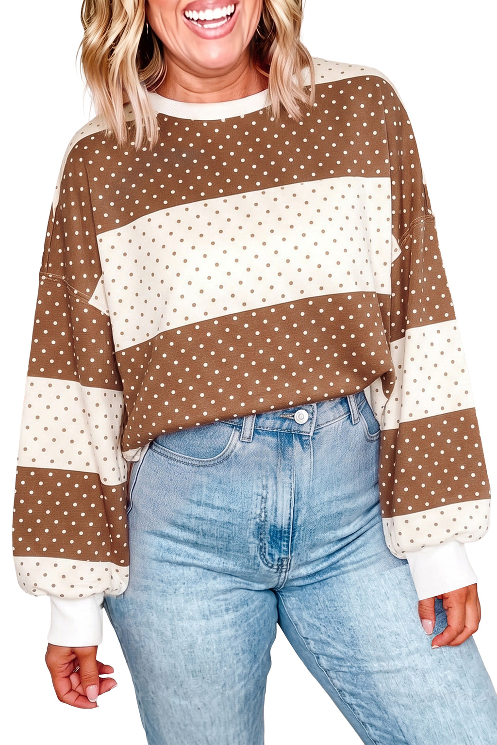 Violet Paige Brown Polka Dot Color-Block Top