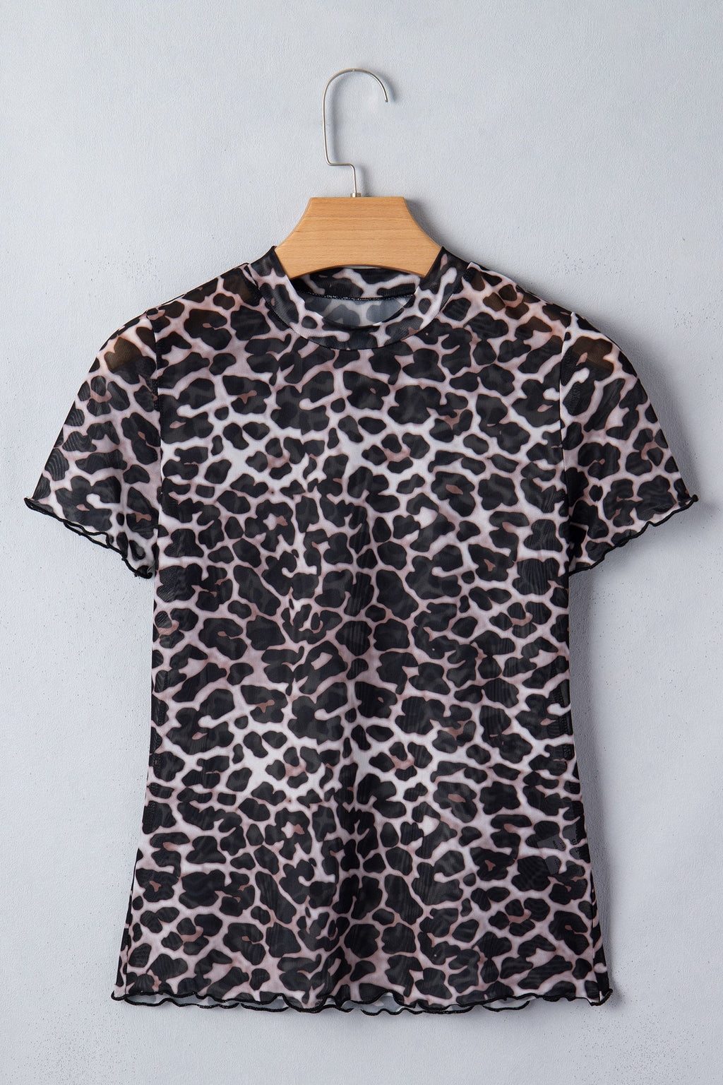 Sheer Mesh Leopard Print Short Sleeve Top | Leopard Short Sleeve Sheer Tee