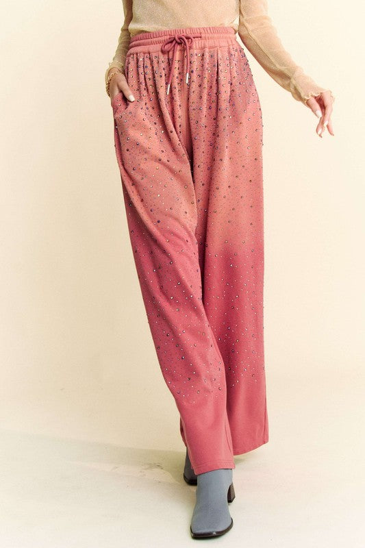 Hazel Blues® |  Davi & Dani Rhinestone Drawstring Wide Leg Pants