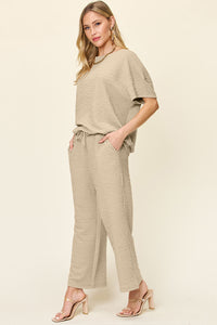 Hazel Blues® |  Double Take Texture Short Sleeve Top and Pants Set