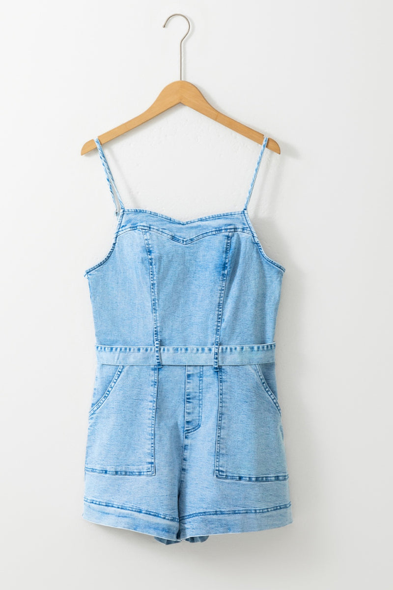 Hazel Blues® |  Tied Spaghetti Strap Denim Romper