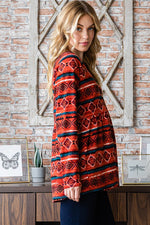 Hazel Blues® |  Heimish Geometric Button Detail Long Sleeve Babydoll Top
