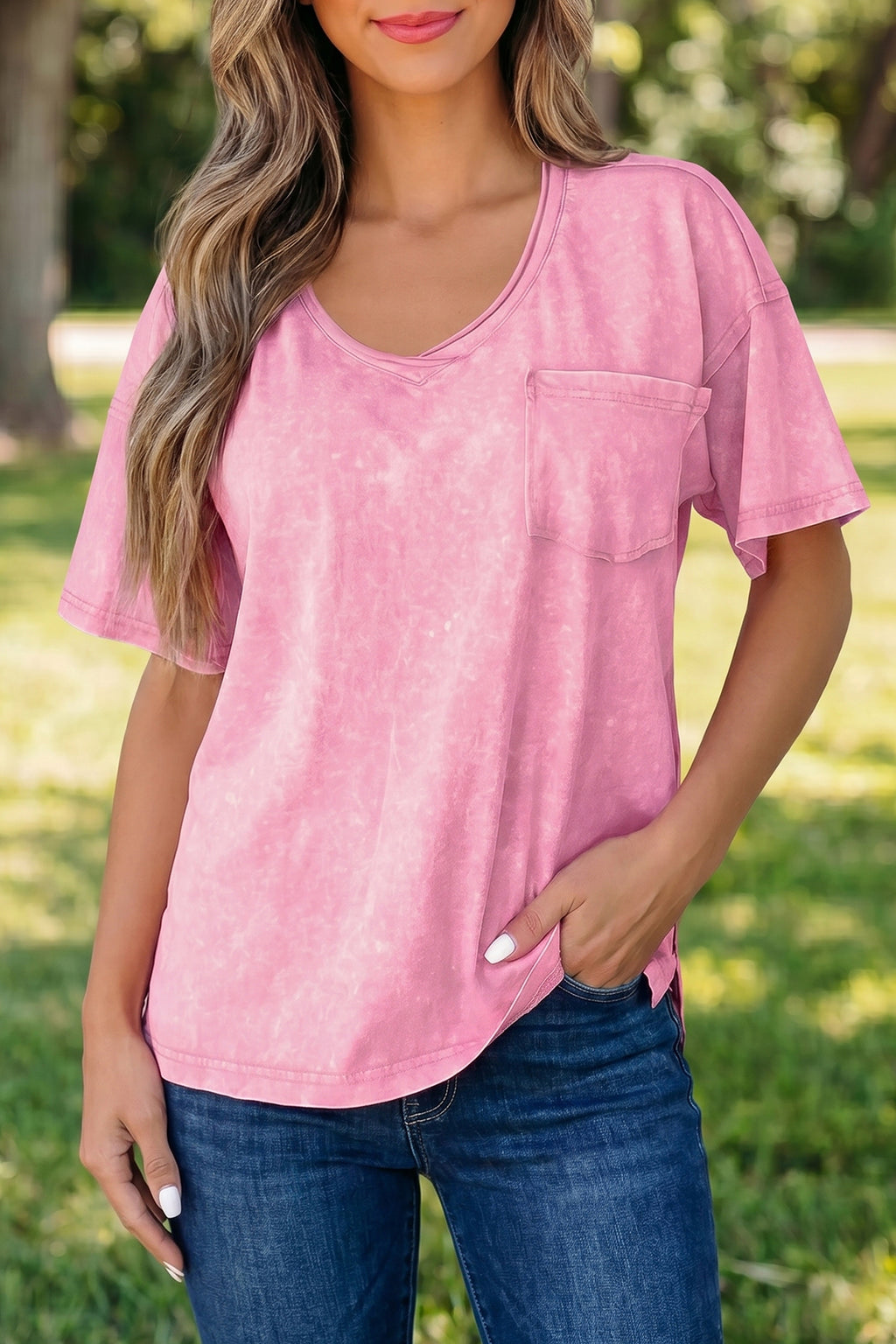 Josie Rose Hot Pink Cotton Mineral Wash T-Shirt