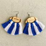 Hazel Blues® |  Fringe Detail Football Shape Wooden Dangle Earrings