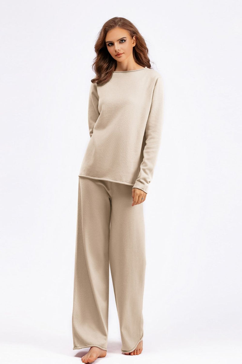 Hazel Blues® |  Basic Bae Rolled Round Neck Top and Pants Sweater Set