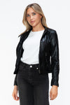 Hazel Blues® |  Snobbish Faux Leather Zip Up Drawstring Hooded Jacket