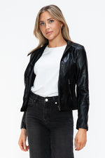 Hazel Blues® |  Snobbish Faux Leather Zip Up Drawstring Hooded Jacket