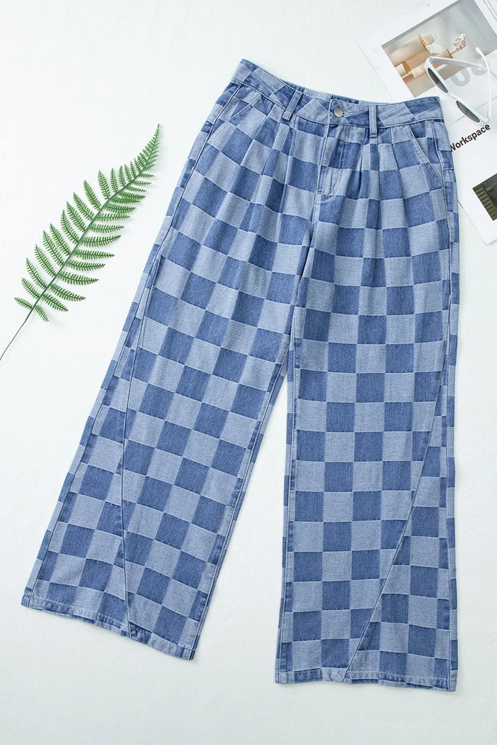 Hazel Blues® |  Checkered Wide Leg Jeans with Pockets