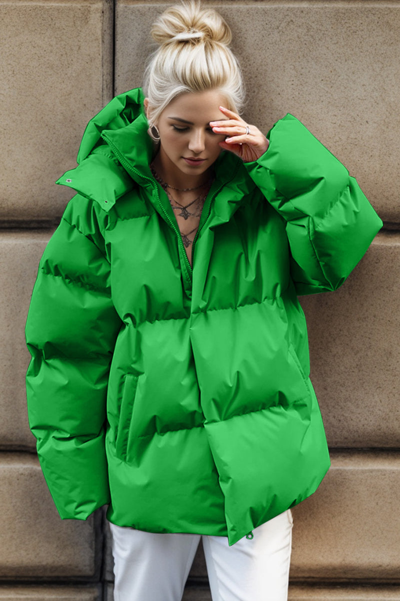 Pocketed Zip Up Hooded Puffer Jacket