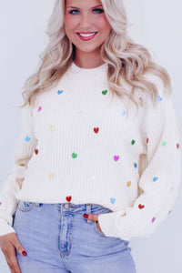 Hazel Blues® |  Heart Sequin Round Neck Long Sleeve Sweater