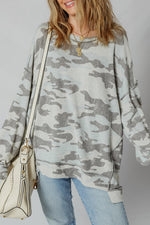 Hazel Blues® |  Multicolour Retro Camouflage Print Exposed Seam Patchwork Drop Shoulder Sweatshirt