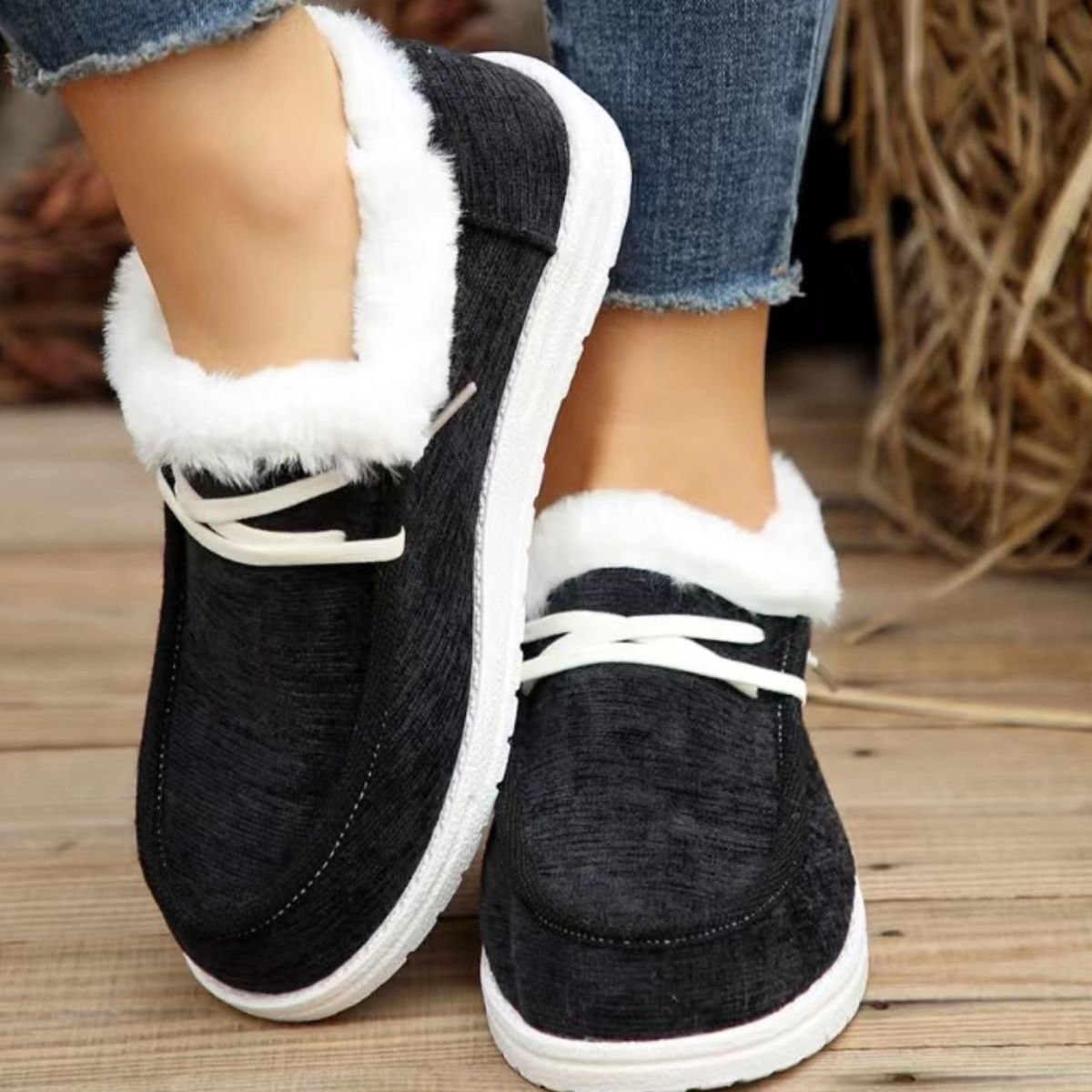 Hazel Blues® |  Lace Up Round Toe Furry Sneakers