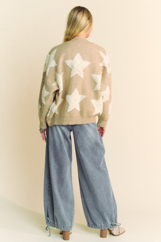 Hazel Blues® |  Davi & Dani Fuzzy Star Button Down Cardigan