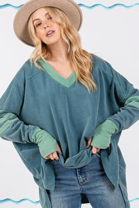 Hazel Blues® |  SAGE + FIG Mineral Wash Side Slit Contrast Top