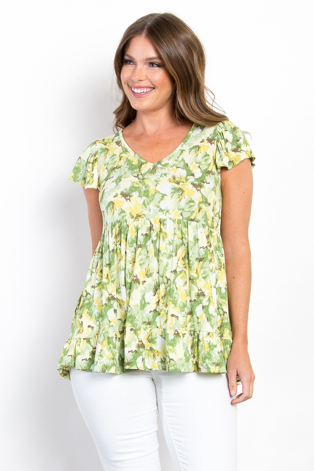 Hazel Blues® |  Be Stage Floral Ruffled Babydoll Top
