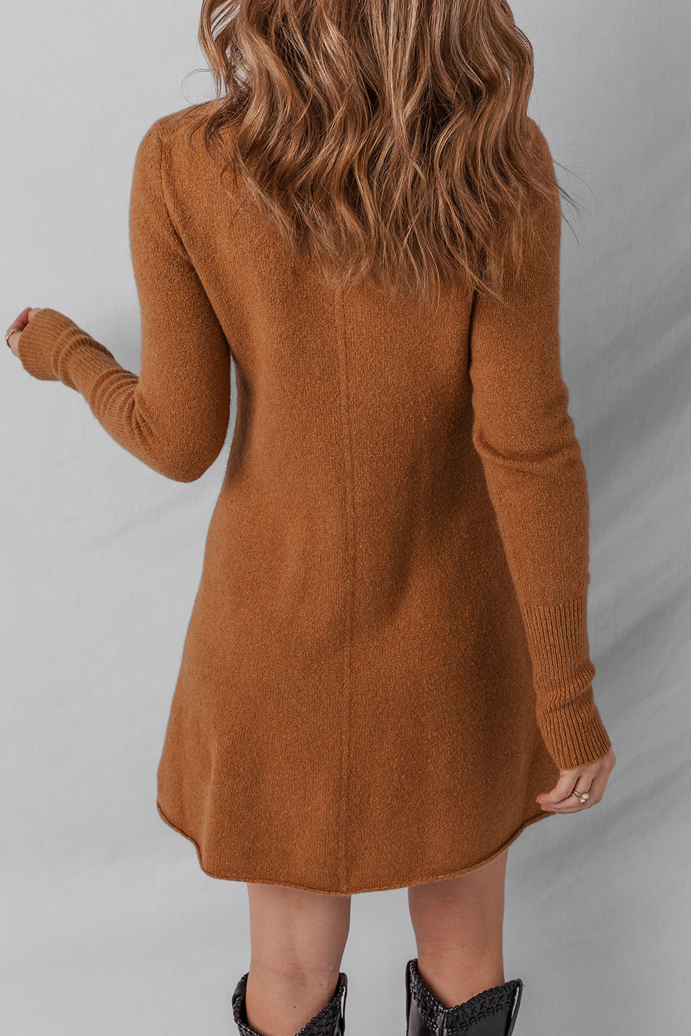 Hazel Blues® |  Straw Yellow Ribbed Detail Solid Color Mini Sweater Dress