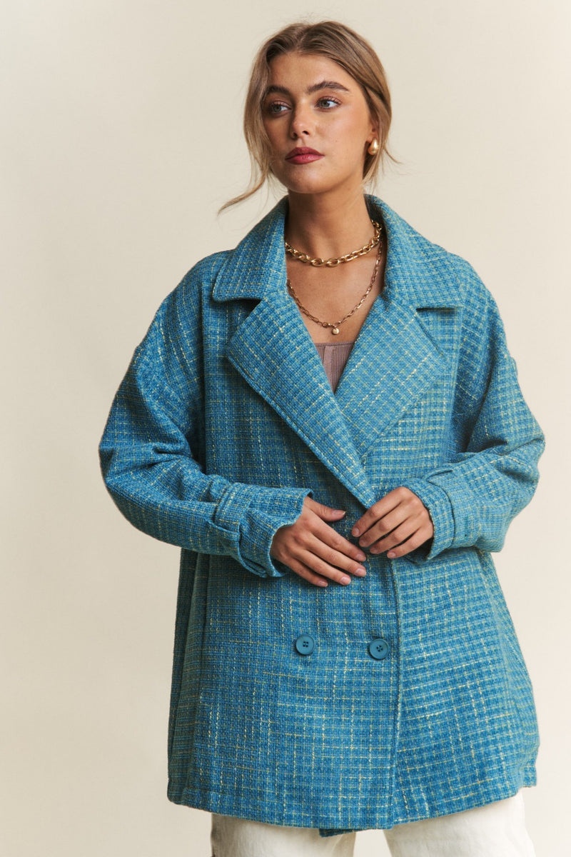 Hazel Blues® |  J.NNA Tweed Double-Breasted Long Sleeve Coat