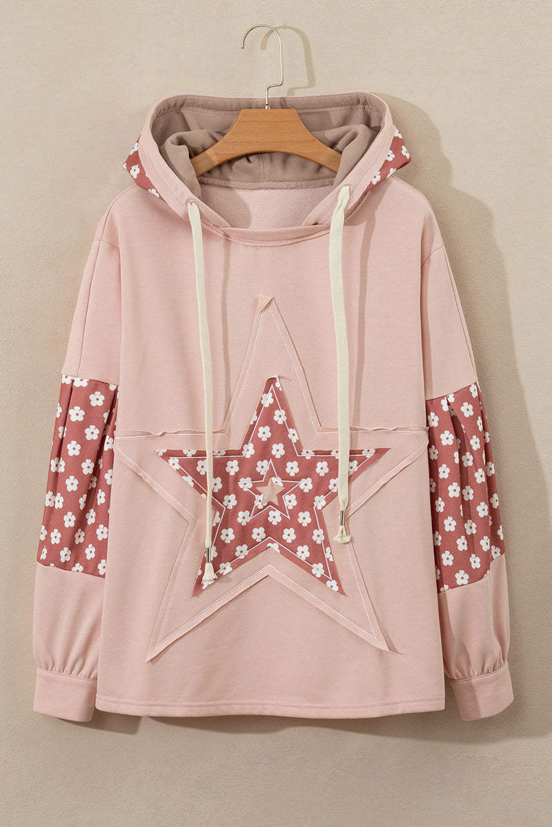 Hazel Blues® |  Floral Patchwork Star Pattern Drawstring Hoodie