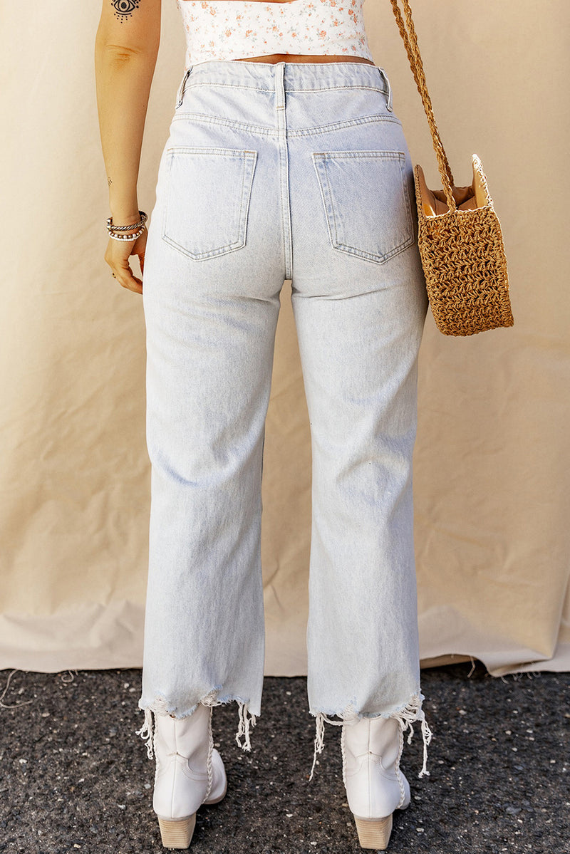 Hazel Blues® |  Distressed Raw Hem Jeans with Pockets