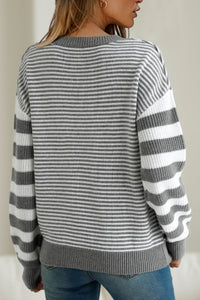 Hazel Blues® |  Striped Round Neck Dropped Shoulder Sweater