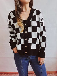 Hazel Blues® |  Checkered Open Front Button Up Cardigan