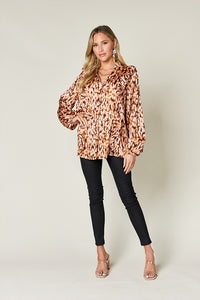 Hazel Blues® |  Double Take Printed Ruffle Trim Balloon Sleeve Shirt