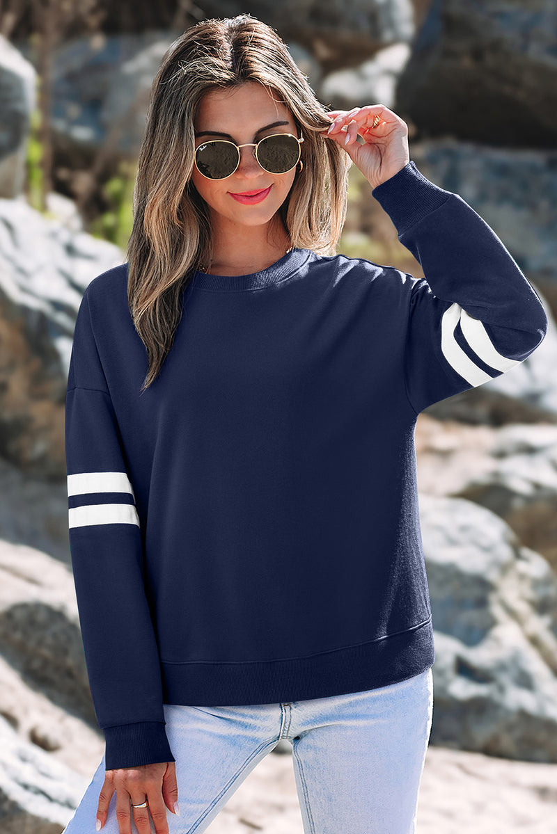 Hazel Blues® |  Evergreen Varsity Striped Detail Drop Shoulder Oversized Sweatshirt