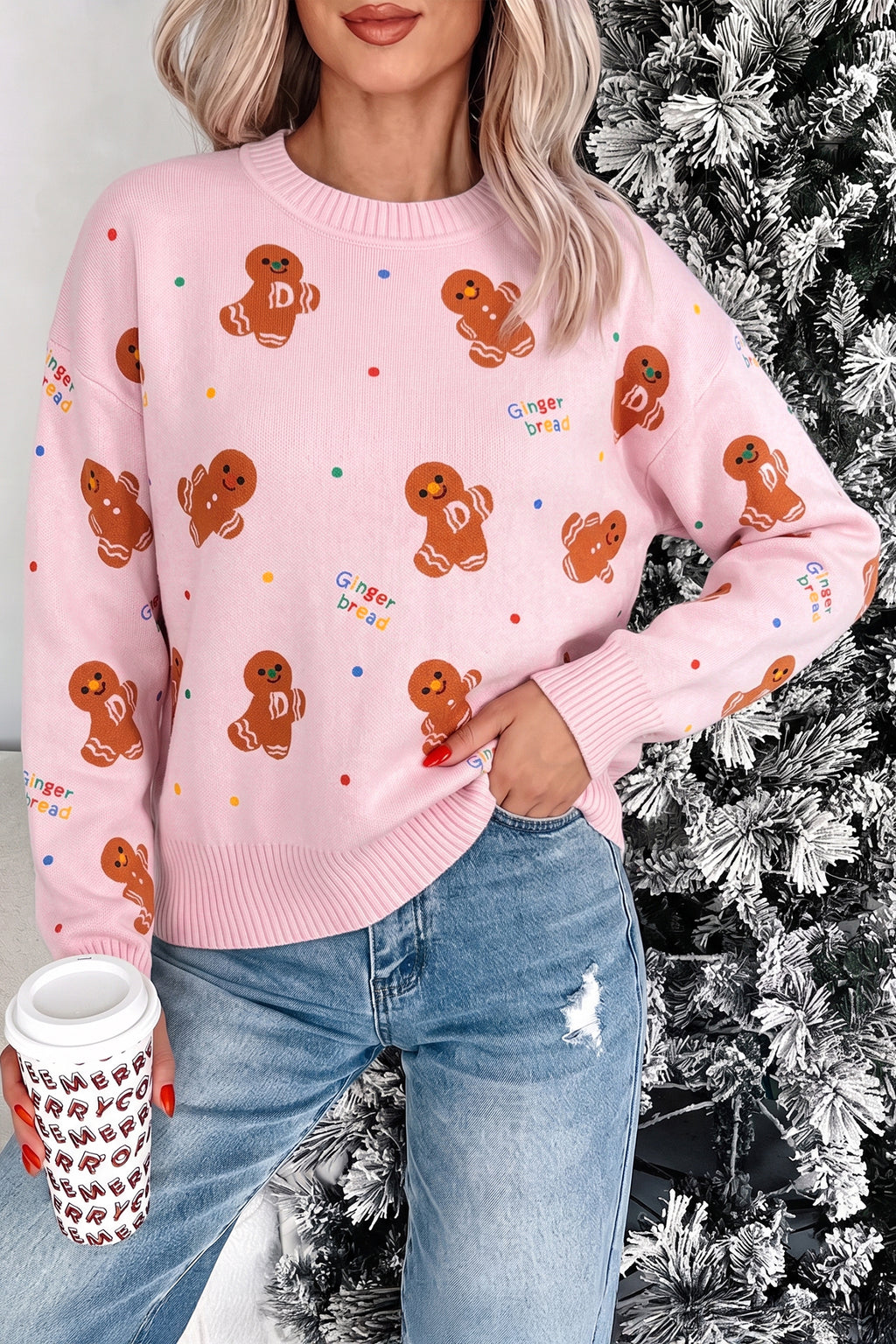 Everly Paige Pink Christmas Gingerbread Sweater