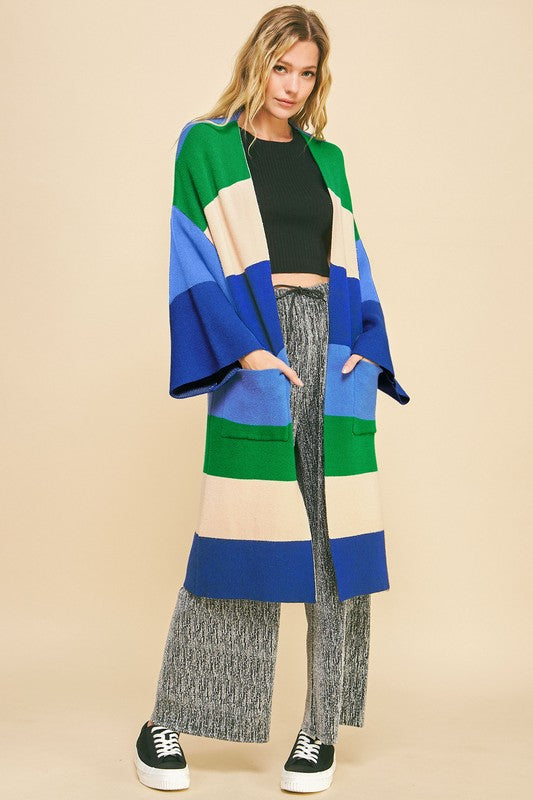 Hazel Blues® |  Davi & Dani Color Block Kimono Sleeve Open Front Cardigan