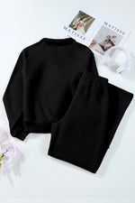 Hazel Blues® |  Black Solid Collared Sweatshirt and High Waist Pants Active Set