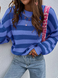 Hazel Blues® |  Honey Striped Round Neck Long Sleeve Sweater