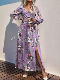 Hazel Blues® |  Slit Printed Surplice Long Sleeve Maxi Dress