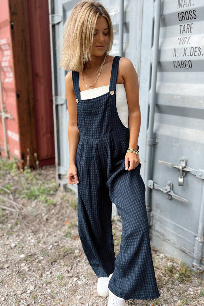 Hazel Blues® |  Plaid Wide Strap Wide Leg Overalls