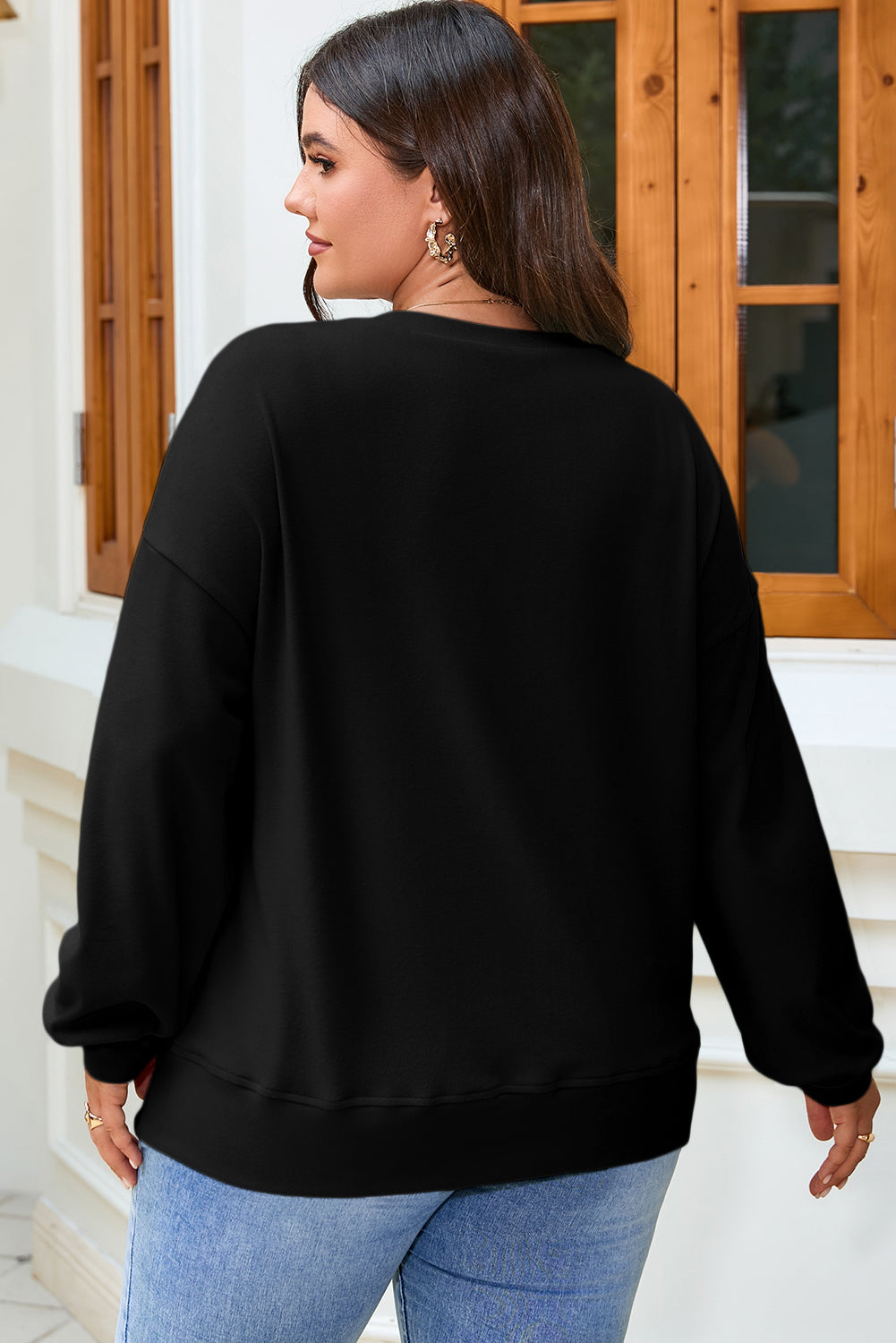 Classic Black Button-Placket Sweatshirt