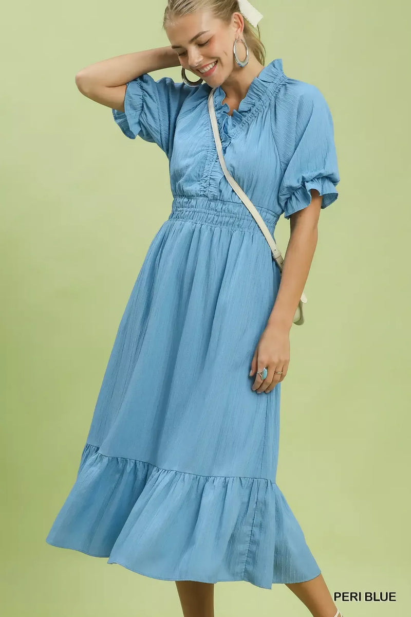 knee length dresses for ladies ANRABESS Women's V-Neck Ruffle Sleeve Tiered Midi Dress main image 1