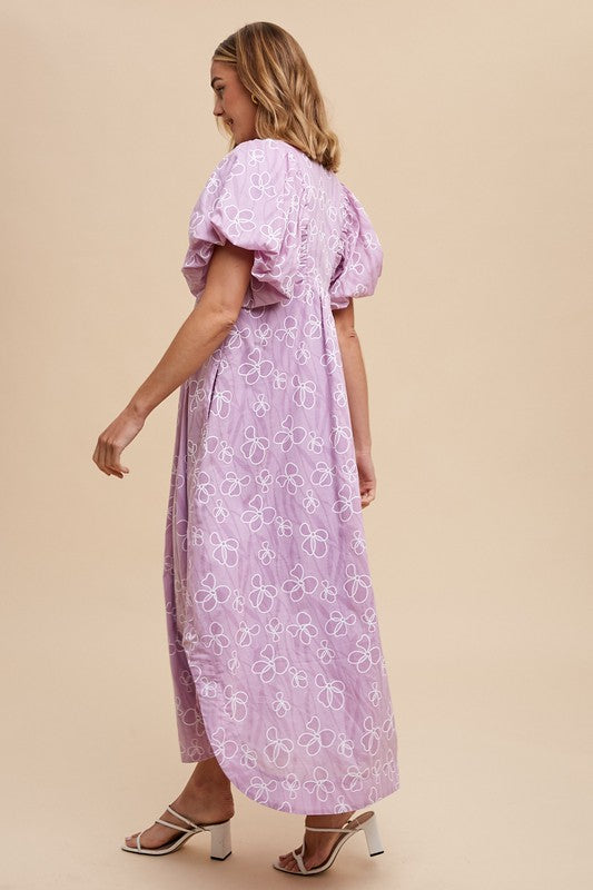 Hazel Blues® |  Annie Wear Floral Smock Detail Puff Sleeve Dress