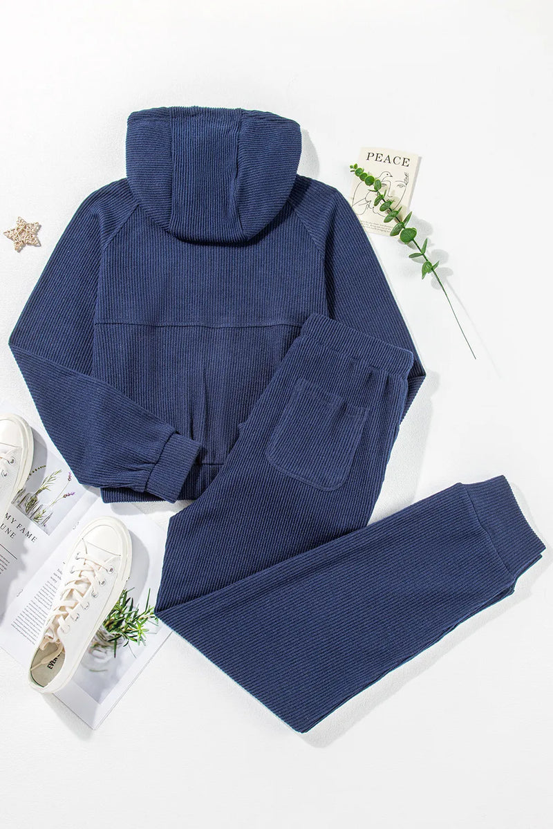 Hazel Blues® |  Drawstring Half Zip Hoodie and Joggers Active Set