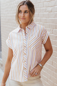 Hazel Blues® |  Pocketed Striped Collared Neck Short Sleeve Shirt